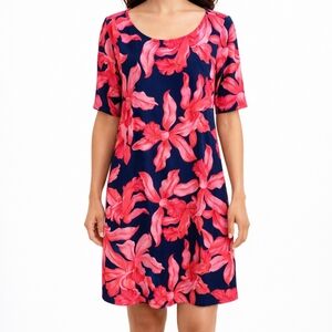 Tommy Bahama Floral Dress sz L Island Beach Vacation Pink Tropical Cruise Trip